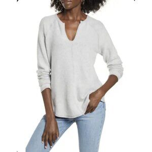Socialite Raglan Cozy fleece Sweater MEDIUM Grey heather Split Neck top